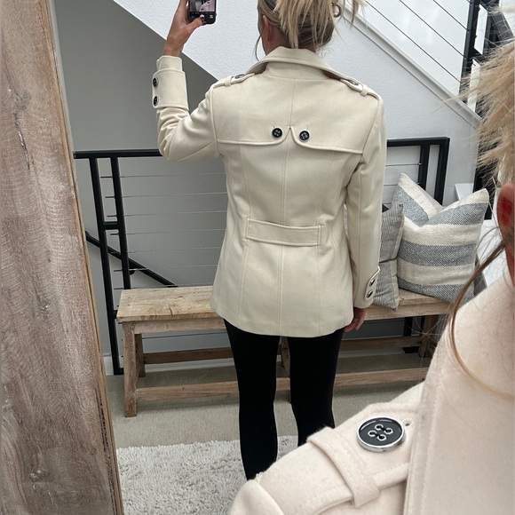 Green Envy Classic Cream Double-Breasted Wool Blend Trench Coat Fall Jacket M - Picture 5 of 11